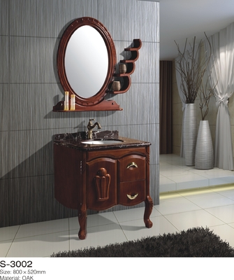 24 Inch 48 Inch Kamar Mandi Kayu Solid Kesombongan Satu Pintu Dua Laci Lingkaran Cermin Baskom Keramik
