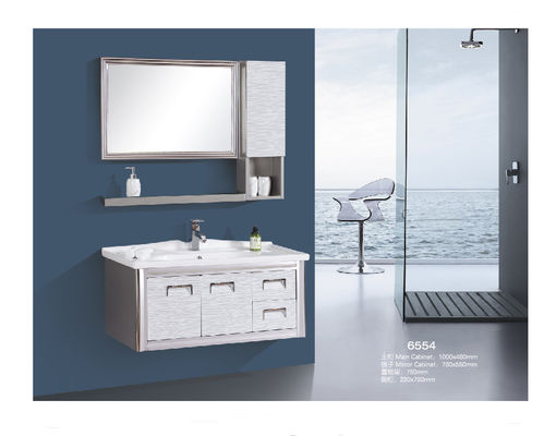 Stainless Steel Mengambang Kesombongan Kamar Mandi Dengan Laci Dua Pintu Gaya Modern